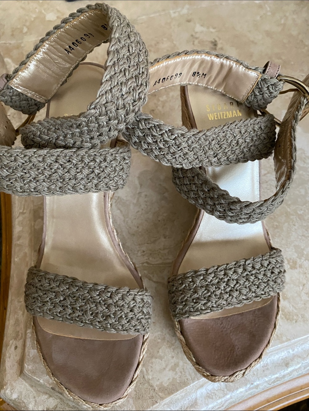 Stuart Weitzman Braided Taupe Espadrille Wedge Sandals